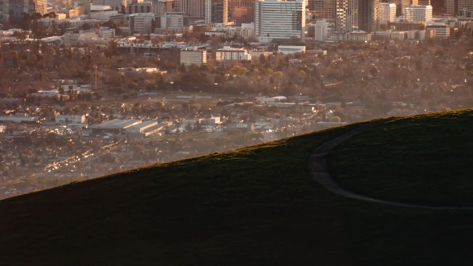 San Jose skyline at golden hour, viewed from the eastern foothills
